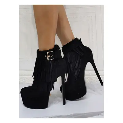 Femmes bout rond talon aiguille micro daim supérieur sans lacet bottines noires