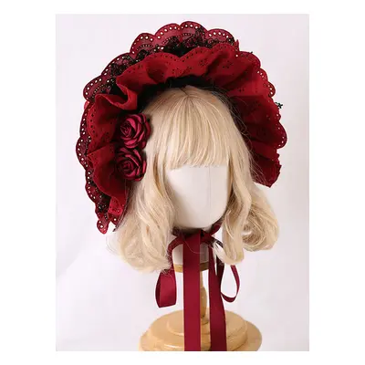 Chapeau Lolita Classique Accessoire Fleurs Bordeaux Dentelle Polyester Accessoires Lolita