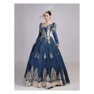 Robe rétro bleu marine brodé Marie Antoinette chapeaux Opéra Costume ensemble rétro fête robe de