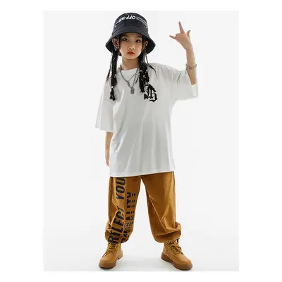 Costumes De Danse Hip Hop Enfant Garçon Fille Pantalon Top Ensemble Marron Costume Danse Urbaine