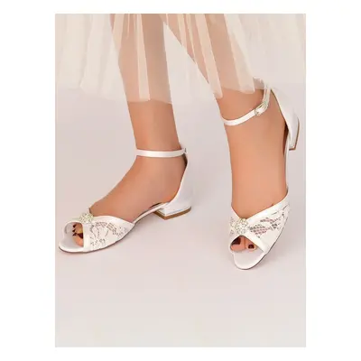 Chaussures de Mariée Transparentes en Dentelle Femme Mariage Bout Ouvert