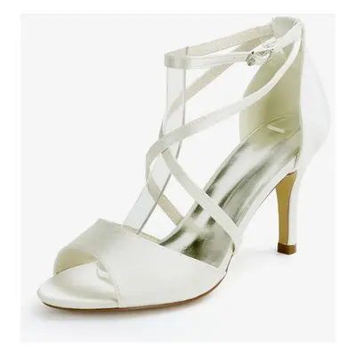 Chaussures de mariage Satin Ivoire bout ouvert talon aiguille bride à la cheville talon chaussur