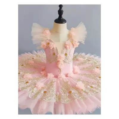 Costumes de danse de ballet rose fille ballerine enfant dentelle nbsp; fleurs robe en polyester 