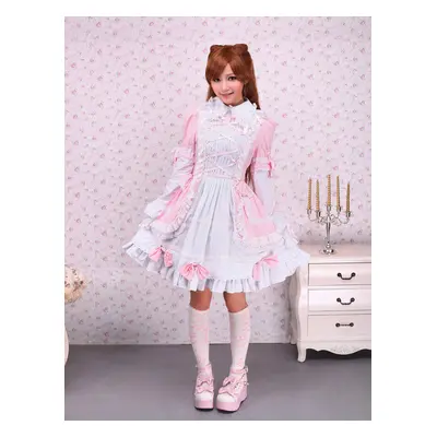 Robe de lolita douce Coton Cravate Avant Col Débordé Rose et Blanche Déguisements Halloween