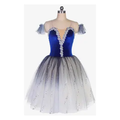 Robe de Ballet Bleue Femme Enfant Ballerine Strass Volants Dentelle Polyester Robe Performance W