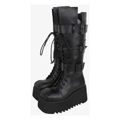 Bottes gothiques Lolita avec œillets noirs bout rond métallique chaussures Lolita en cuir PU