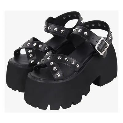 Sandales gothiques Lolita avec détails métalliques bout ouvert cuir PU métallique chaussures d&#