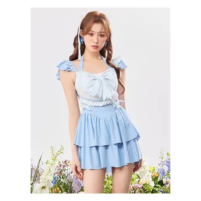 ROCOCO Style Lolita tenues bleu ciel clair à carreaux nœuds volants combinaison sans manches