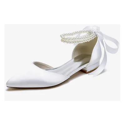 Chaussures De Mariée Bride Perles Lacet Nœud Mariage Satin Bout Pointu