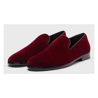 Mocassins en velours rouge pour hommes chaussures de bal de retour à la maison de mariage à bout