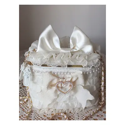 Sac Sweet Lolita Nœuds blancs écru Volants Perles Sac bandoulière Fibre de polyester Accessoires