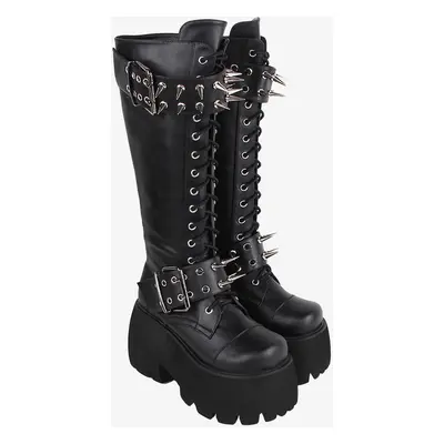 Bottes gothiques Lolita avec œillets noirs rivets bout rond métallique chaussures Lolita en cuir