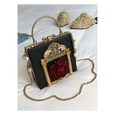 Sac gothique Lolita avec chaînes roses et perles appliquées sac à main en cuir PU accessoires Lo