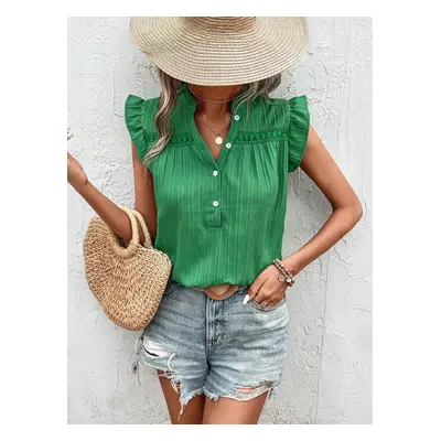 Blouse Volants Manches Boutons Boho-Inspired Summer Casual Blouse