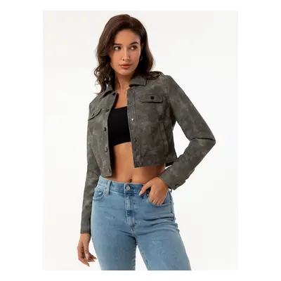 Veste Femme Col Rabattu Boutons Cuir PU