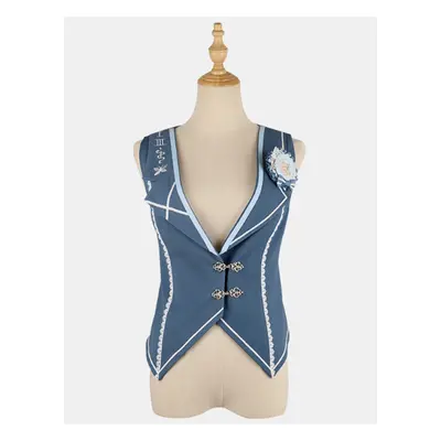 Lolita Specials Lolita Top Gilet Costumes Prince Style Bleu Sans Manches Boutons