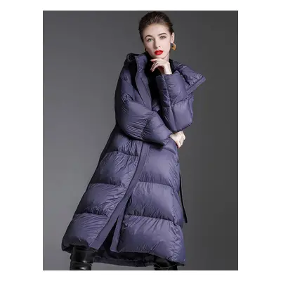 Doudoune à Capuche Violet Long Puffer Vêtements d&#39;extérieur d&#39;hiver pour les femmes