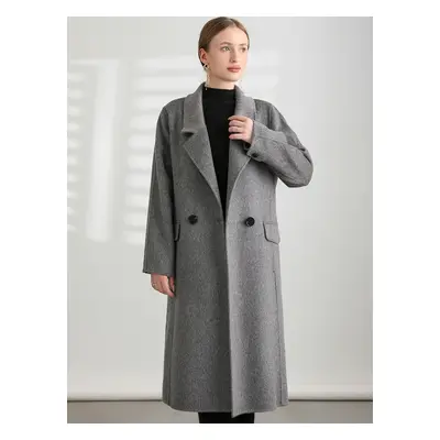 Manteau en laine à revers simple boutonnage poches latérales manteau d&#39;hiver pour femme