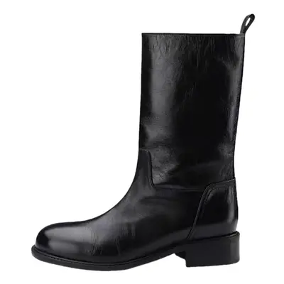 Bottes Plates Noires Pour Femmes Bottines À Bout Rond Décontracté