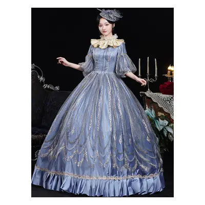 Costumes rétro bleus en dentelle polyester Marie Antoinette Costume coiffures robe de bal masqué