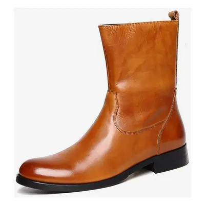 Bottes Mi-Mollet Hommes En Cuir De Vachette Bottines Chics Marron Café