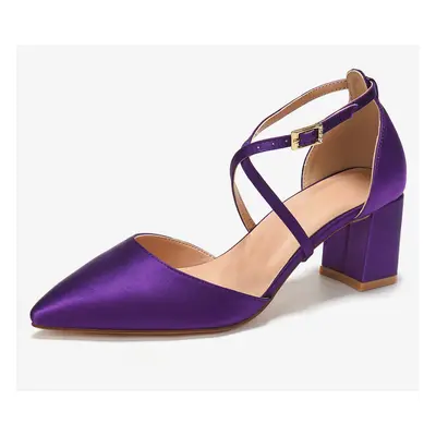 Chaussures de mariage violettes en satin à bout pointu et croisées pour invités de mariage