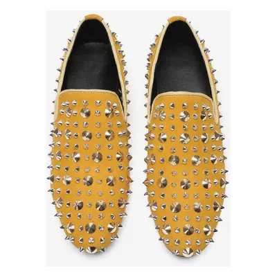 Mocassins pour hommes à rivets jaunes bout pointu en cuir à enfiler chaussures de bal de mariage