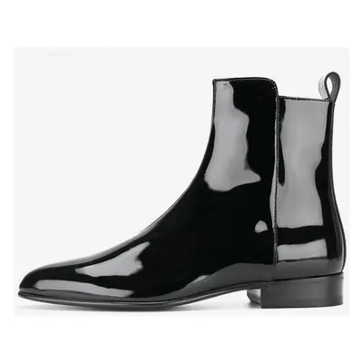 Bottes Chelsea pour hommes Bottines noires vernies à bout pointu Bottines de bal