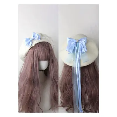 Chapeau Lolita doux bleu ciel clair nœuds volants accessoire bloc de couleur polyester accessoir