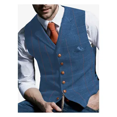 Gilets Habillés Vintage Hommes Business Chic Col Rabattu Boutons Bleu