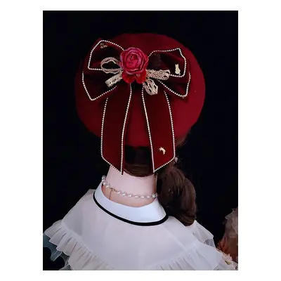 Chapeau gothique Lolita Bordeaux Fleurs Nœuds Accessoire Polyester Lolita Accessoires