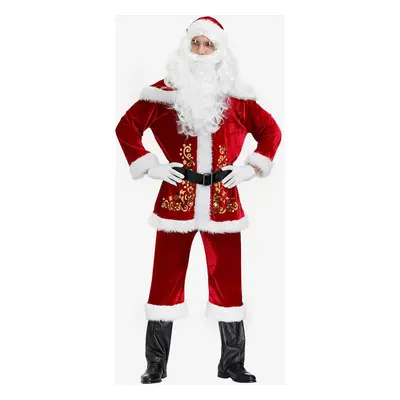 Costume De Père Noël Hommes Ensemble Rouge Polyester Fibre Chapeau Gants Costumes De Vacances De