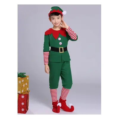 Costume De Noël Elfe Enfant Pantalon Vert 5 Pièces Garçon Déguisement Noël Cadeau Enfant