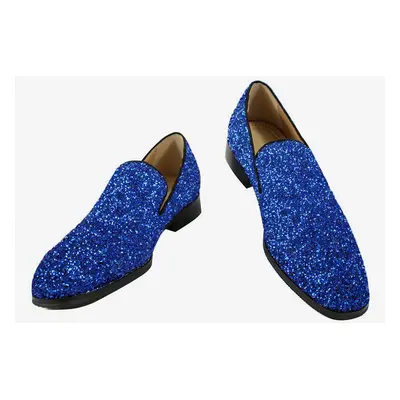 Mocassins à paillettes bleues pour hommes  bout rond  chaussures de bal  de mariage  de fête