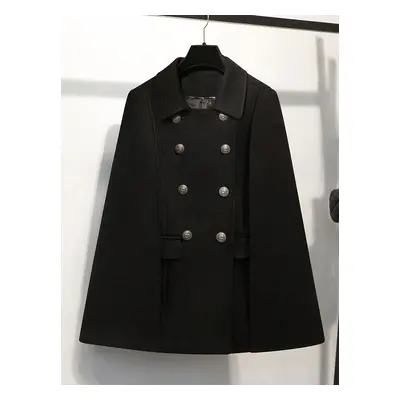 Manteau pour femme col rabattu boutons élégant superposé noir portefeuille