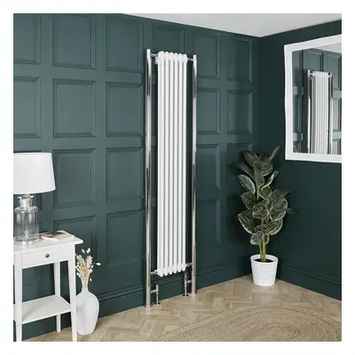 Radiateur style fonte vertical – Double rangs – Blanc – 203 cm x 45,5 cm – Rallonges chromées – 