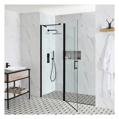 Porte de douche pivotante – 70 cm – Noir – Nox