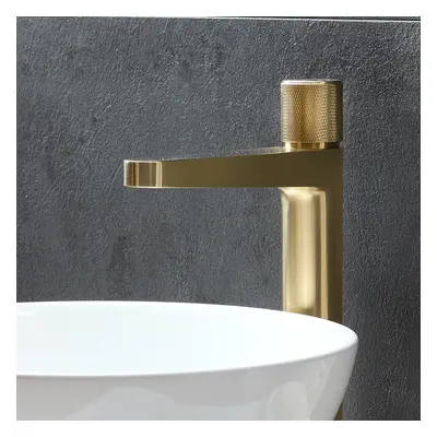 Robinet mitigeur haut lavabo monotrou - Or doré - Moderne - Bouton poussoir - Hudson Reed