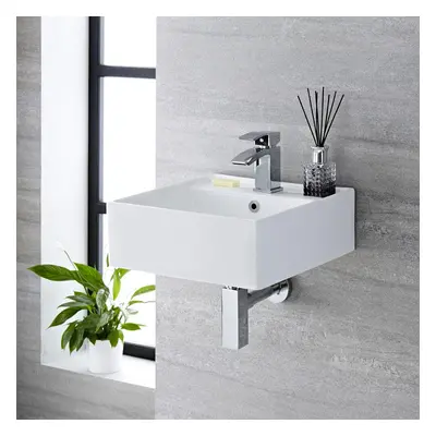 Lave Main Suspendu Carré - 40 cm - WC & Toilette Moderne - 1 trou robinet - Hudson Reed