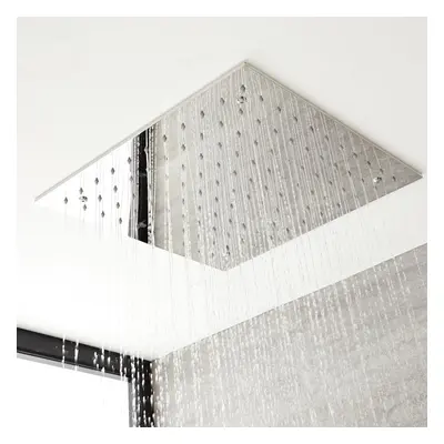 Pommeau de Douche Encastrable Plafond Carré Pluie Acier Chromé 40x40cm