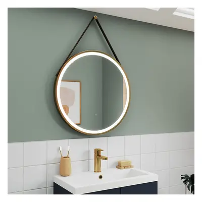 Miroir chauffant rond - Eclairage LED 80 cm - 21W - Laiton Brossé - Tactile - Hudson Reed