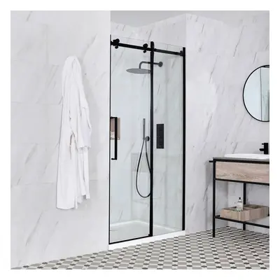 Porte de douche coulissante noire sans cadre - Receveur de douche plat - 100 cm x 70 cm - Nox