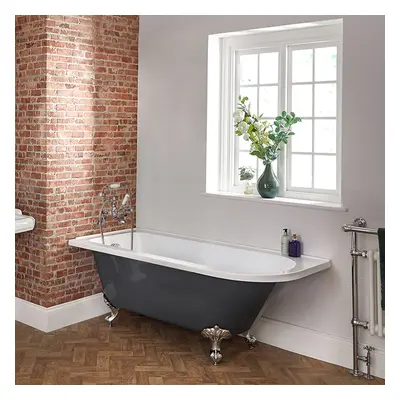 Baignoire semi-îlot rétro - Angle gauche – Gris pierre – 168,5 cm x 75 cm – Pieds chromés – Elto