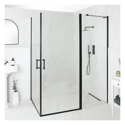 Cabine de douche d’angle rétro – Doubles portes pivotantes – Noir – 70 cm x 70 cm - Langley