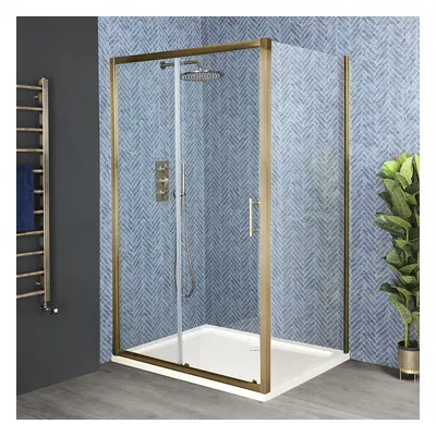 Porte de douche coulissante  – 100 cm – Laiton ancien - Sans paroi de retour - Alama