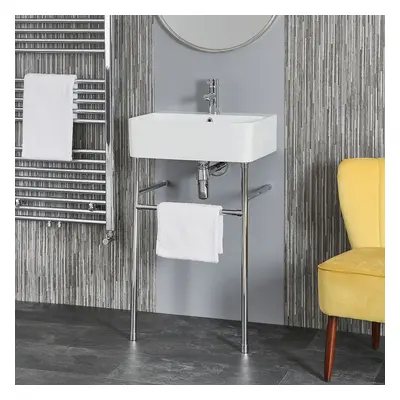 Lavabo - Lave Main sur Pieds - Porte Serviettes - Chromé & Noir - Hudson Reed Exton, chromé, 46 