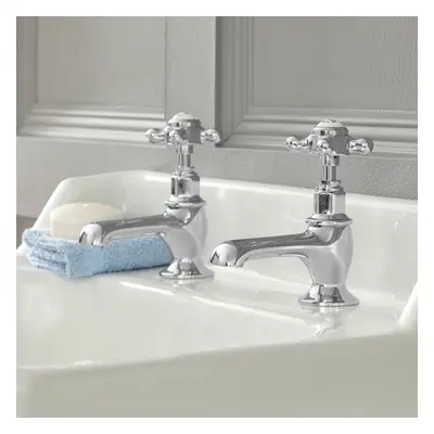 Paire de Robinets Rétro - Lavabo Style Blanc Chrome - Croisillon Céramique