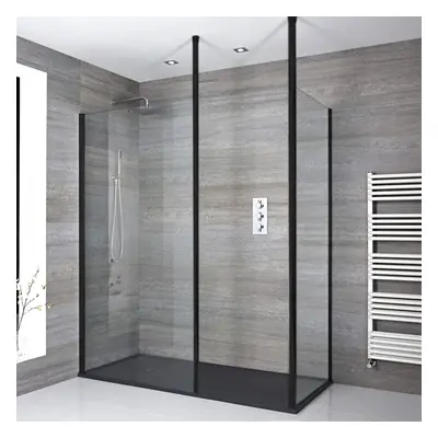 Douche italienne d’angle moderne avec receveur à effet texturé – Gris  – 110 cm x 70 cm  – Nox