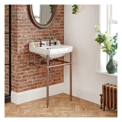 Lavabo console sur pieds - 2 trous - Cuivre - 56 cm - Hudson Reed Rétro