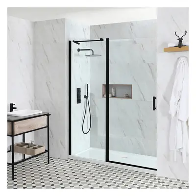 Porte de douche pivotante avec receveur de 70 cm x 70 cm – Noir – Nox